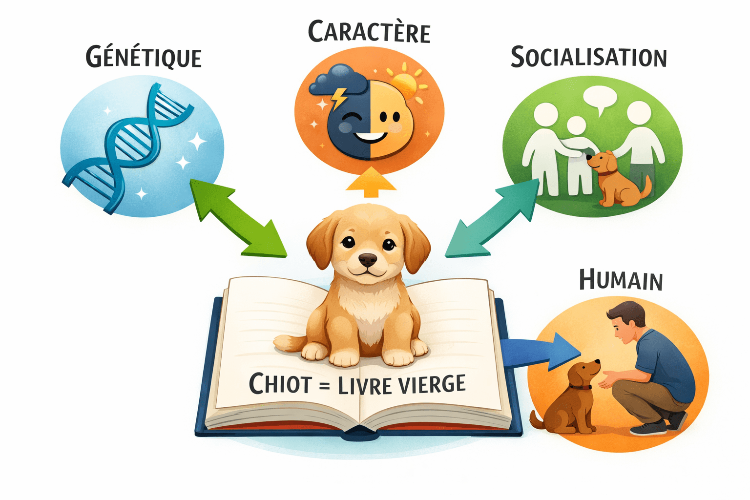 Le chiot et son livre vierge